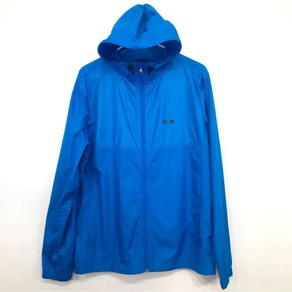 Oakley Vibrant Blue Hooded Full Zip Lightweight Windbreaker Jacket